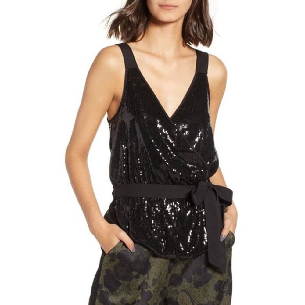 NWT Chelsea 28 Chelsea 28‎ Sequin Tank Top Black Minimalist  Women S